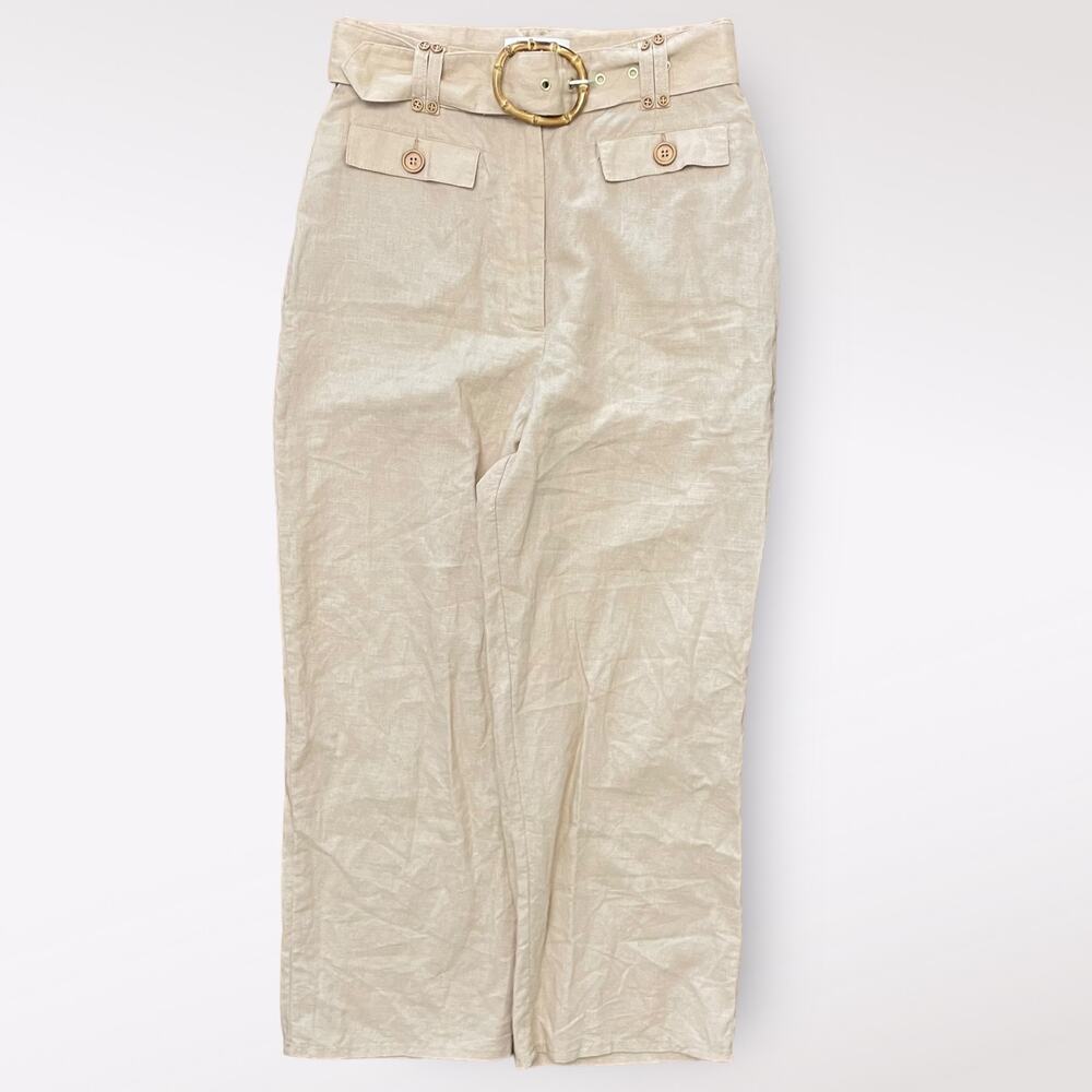 Finders Keepers Pants Belted Size US 6โ Tan Linen and Cotton